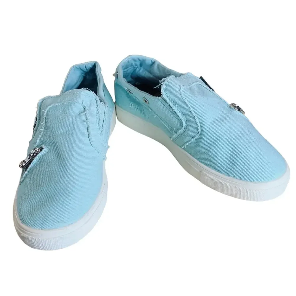 Light blue denim distressed slip on sneakers. Size 10 /40‎ - Picture 6 of 9